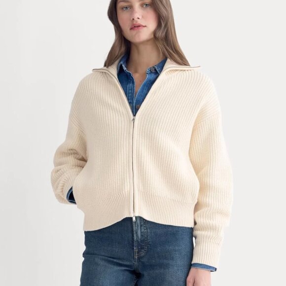 Everlane The Full Zip Sweater in Everyday Cotton in Canvas, Size Small - Picture 1 of 10